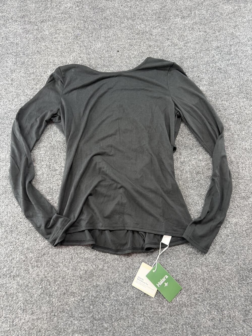 Halara Shirt Womens XS Black Long Sleeve Open Front Twist Yoga Gym Top Athletic